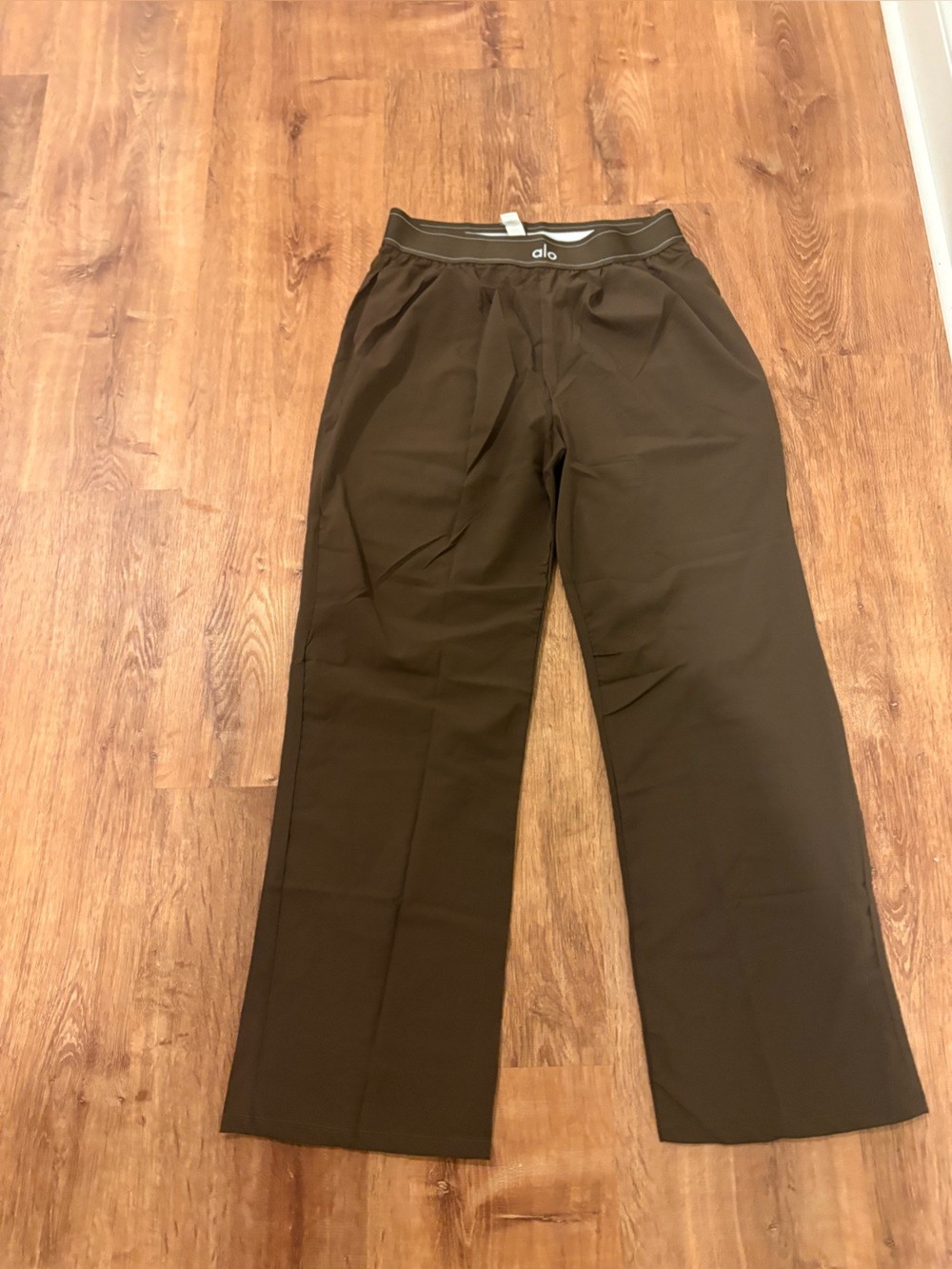 Alo Women’s Brown Wide-Leg Yoga Activewear Pants Stretch Elastic Waist L